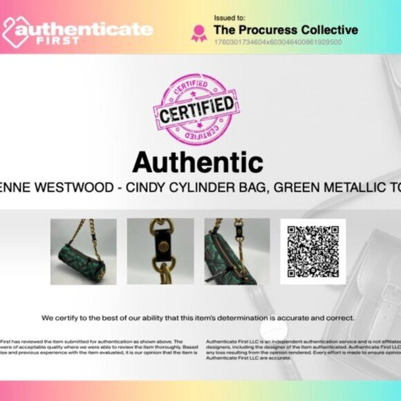 🆕 VIVIENNE WESTWOOD 🧿 NWOT Cindy Cylinder Shoulder Bag, Green Metallic AUTH - Picture 16 of 16